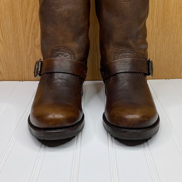 Frye Veronica Slouch Brown Leather Moto Booties Boots Women’s Size 8.5 Narrow - Picture 5 of 10
